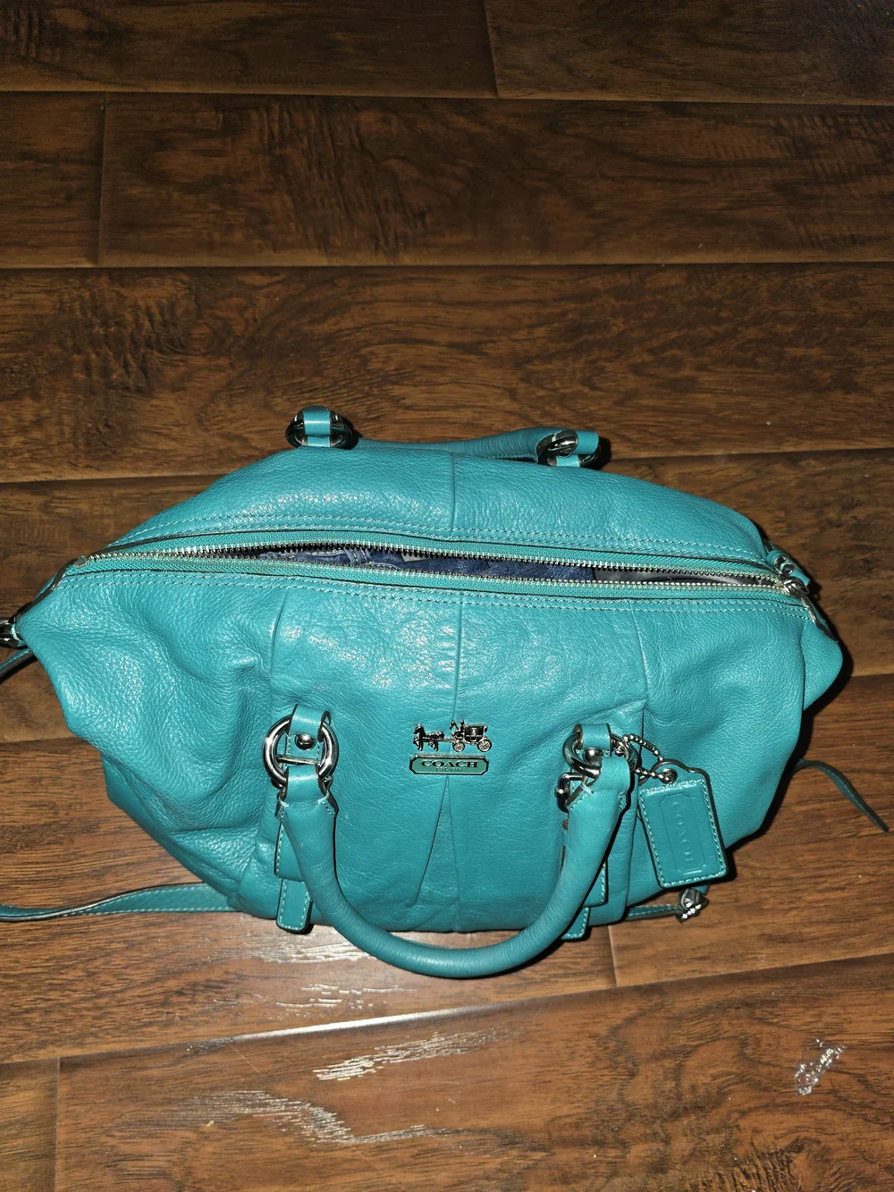 Coach Teal Leather Satchel with Removable Strap